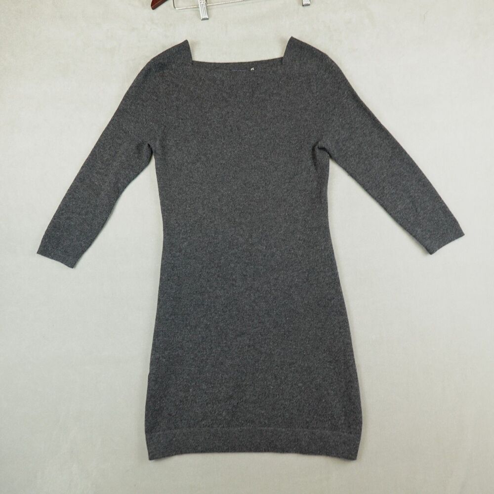 Magaschoni 100% Cashmere Square Neck Sweater Dress Gray 3/4 Sleeves Size Small